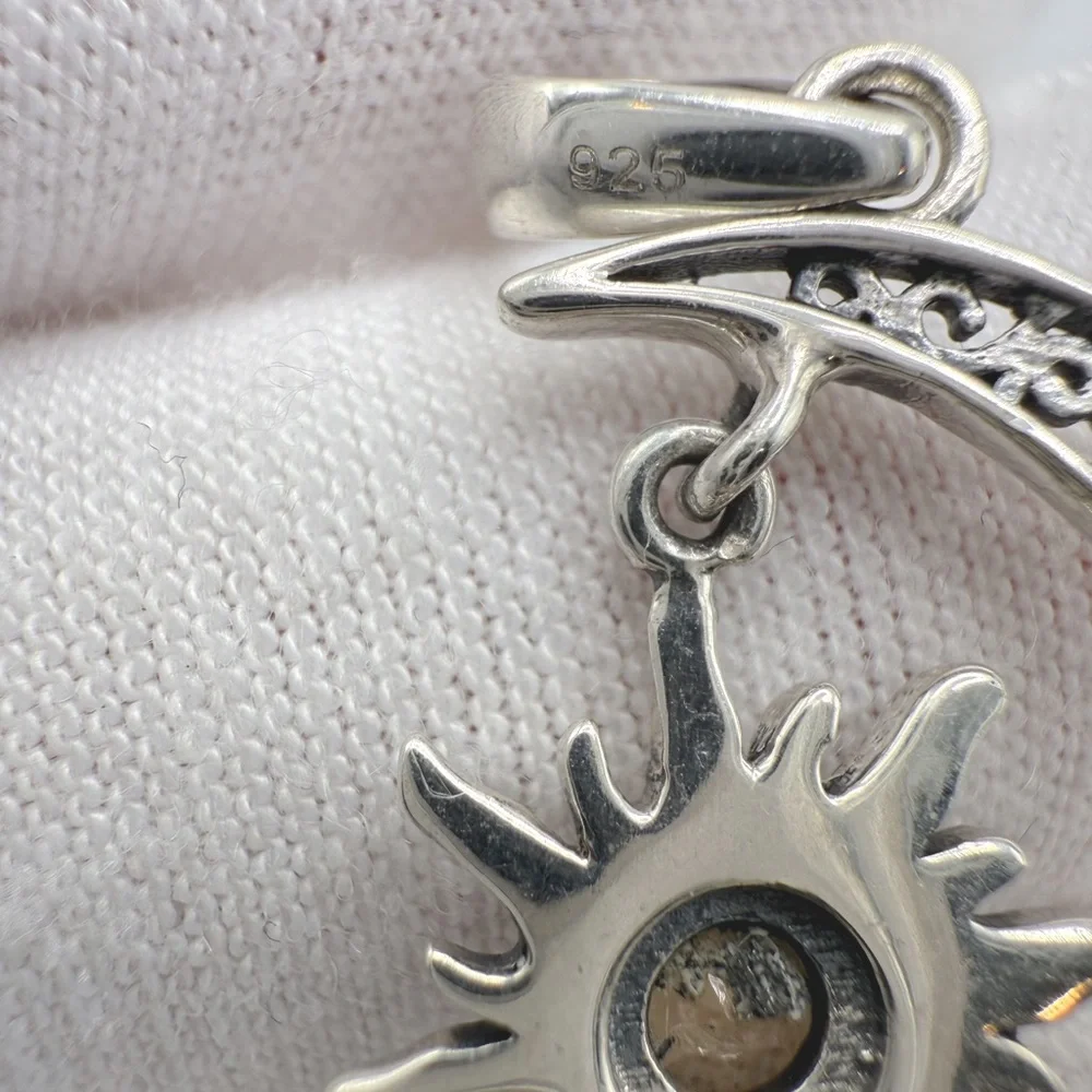 Genuine Citrine .925 Sterling Silver Moon Pendant - Picture 7 of 10